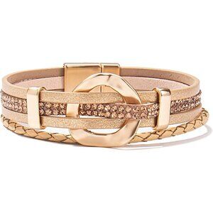 Leather Wrap Bracelet Multi-Layer Cuff Rhinestone Boho Jewelry Gift